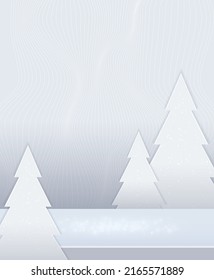 Vector stage white Christmas wave pattern background with creative tree for design show product
