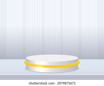 Vector stage white neon background with geometric round platform for design show product