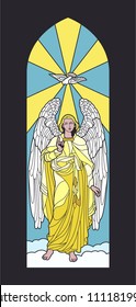 Vector Stained Glass Cathedral Window Angel and Pigeon