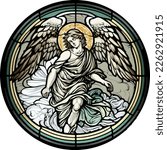 Vector of stained glass window depicting archangel Michael