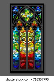 Vector Stained-Glass Window Gothic Design 