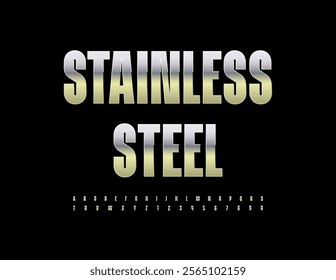 Vector Stainless Steel Font. Digital Metallic Alphabet Letters and Numbers set.