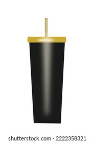 vector stainless steel mug black gold lid gold stainless steel tube