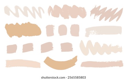 Vector stains abstract paint brush strokes splash set, ink design elements. Grunge texture background, creative shapes illustrations isolated on white, for social media, packaging.