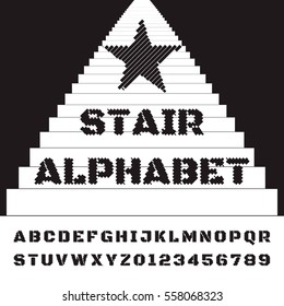 Vector stair font. Stair alphabet.