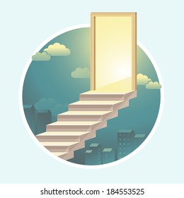 Vector staircase to the door with light - career concept