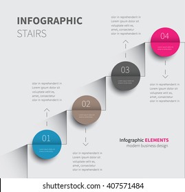vector stairs with 4 options, upward circle steps / infographic stairs background