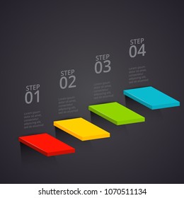 Vector stairs on a dark background. Can be used for presentation, diagrams, annual report, web design. Business infographic concept with 4 options, steps or processes.