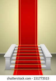 Vector stairs with red velvet carpet.