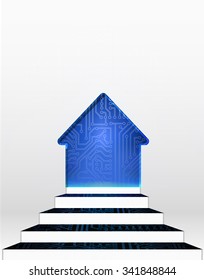 Vector stairway to automated house. Concept background.