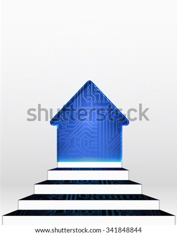 Vector stairway to automated house. Concept background.