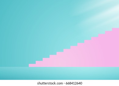 Vector Stairway to the light means success. pastel color background for copy space