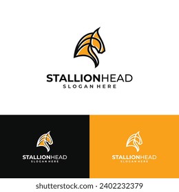 Vectorhengst-Kopf mit Logo-Design-Inspiration im Linienstil