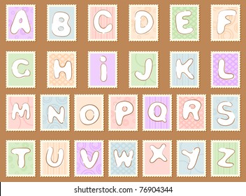 Vector stamp alphabet on a brown background