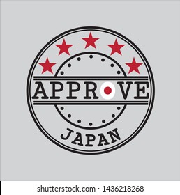 Vector Stamp for Approve logo with Japan Flag in the shape of O and text Japan. Grunge Rubber Texture Stamp of Approve from Nippon.