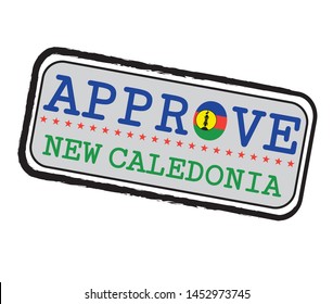 Vector Stamp for Approve logo with New Caledonia Flag in the shape of O and text New Caledonia. Grunge Rubber Texture Stamp of Approve from New Caledonia.