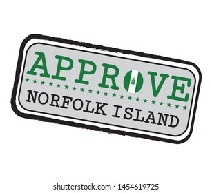 Vector Stamp for Approve logo with Norfolk Flag in the shape of O and text Norfolk Island. Grunge Rubber Texture Stamp of Approve from Norfolk Island.