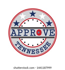 Vector Stamp for Approve logo with Tennessee Flag in the shape of O and text Tennessee. Grunge Rubber Texture Stamp of Approve from Tennessee.