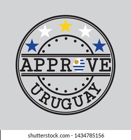 Vector Stamp for Approve logo with Uruguay Flag in the shape of O and text Uruguay. Grunge Rubber Texture Stamp of Approve from Uruguay.
