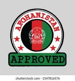 Vector Stamp of Approved logo with Afghanistan Flag in the round shape on the center. Grunge Rubber Texture Stamp of Approved from Afghanistan.