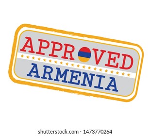 Vector Stamp of Approved logo with Armenian Flag in the shape of O and text Armenia.