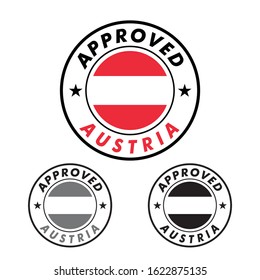 Vector Stamp of Approved logo with Austria Flag in the round shape on the center