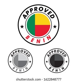 Vector Stamp of Approved logo with Benin Flag in the round shape on the center