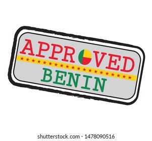 Vector Stamp of Approved logo with Beninese Flag in the shape of O and text Benin.