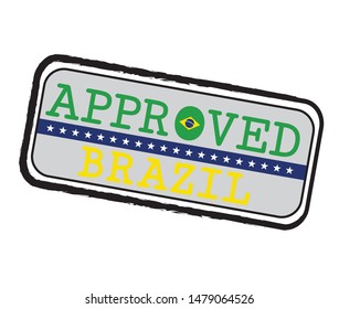 Vector Stamp of Approved logo with Brazilian Flag in the shape of O and text Brazil.
