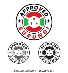 Vector Stamp of Approved logo with Burundi Flag in the round shape on the center