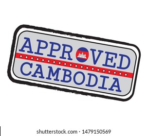 Vector Stamp of Approved logo with Cambodian Flag in the shape of O and text Cambodia.