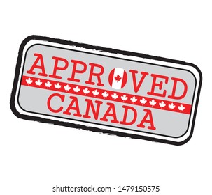 Vector Stamp of Approved logo with Canadaian Flag in the shape of O and text Canada.
