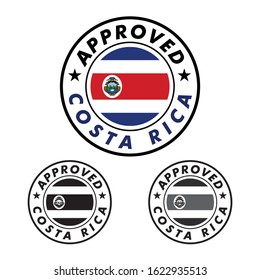 Vector Stamp of Approved logo with Costa Rica Flag in the round shape on the center