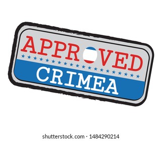 Vector Stamp of Approved logo with Crimea Flag in the shape of O and text Crimea.