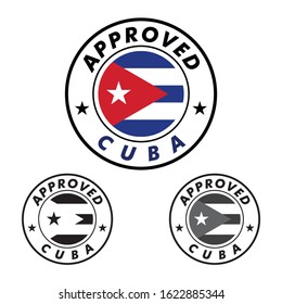 Vector Stamp of Approved logo with Cuba Flag in the round shape on the center