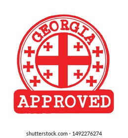 Vector Stamp of Approved logo with Georgia Flag in the round shape on the center. Grunge Rubber Texture Stamp of Approved from Georgia.