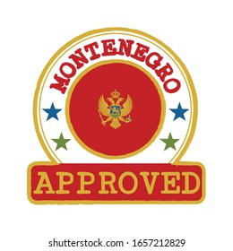 Vector Stamp of Approved logo with Montenegro flag in the round shape on the center. 