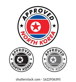 Vector Stamp of Approved logo with North Korea Flag in the round shape on the center