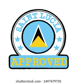 Vector Stamp of Approved logo with Saint Lucia Flag in the round shape on the center. Grunge Rubber Texture Stamp of Approved from Saint Lucia.