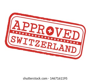 Vector Stamp of Approved logo with Swiss Flag in the shape of O and text Switzerland.