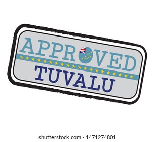 Vector Stamp of Approved logo with Tuvalu Flag in the shape of O and text Tuvalu.