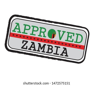 Vector Stamp of Approved logo with Zambia Flag in the shape of O and text Zambia.