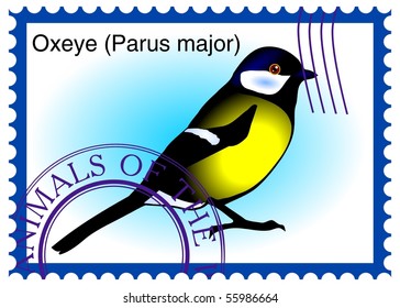 vector stamp with bird "oxeye (Parus major)" eps10