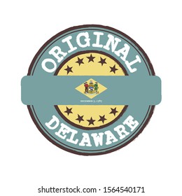 Vector Stamp with Delaware flag, the states of America. Grunge Rubber Texture Stamp of Original Delaware.