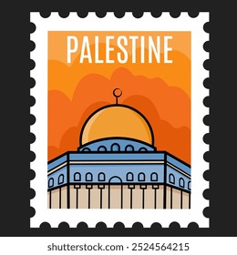 Vector Stamp Design of Dome of the Rock in Palestine	