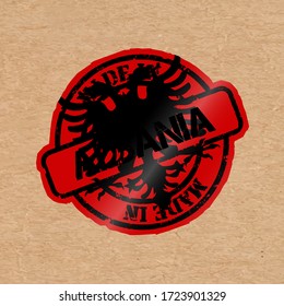 Vector stamp with flag of the Albania. Lettering Made in Albania