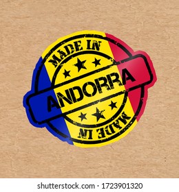 Vector stamp with flag of the Andorra. Lettering Made in Andorra