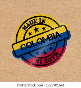 Vector stamp with flag of the Colombia. Lettering Made in Colombia