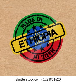 Vector stamp with flag of the Ethiopia. Lettering Made in Ethiopia