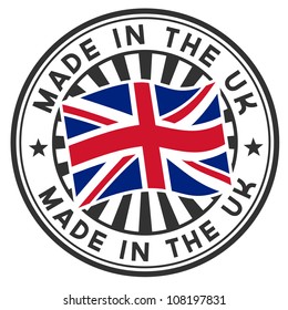 Vector stamp with flag of GB, circular lettering made in the UK. svg